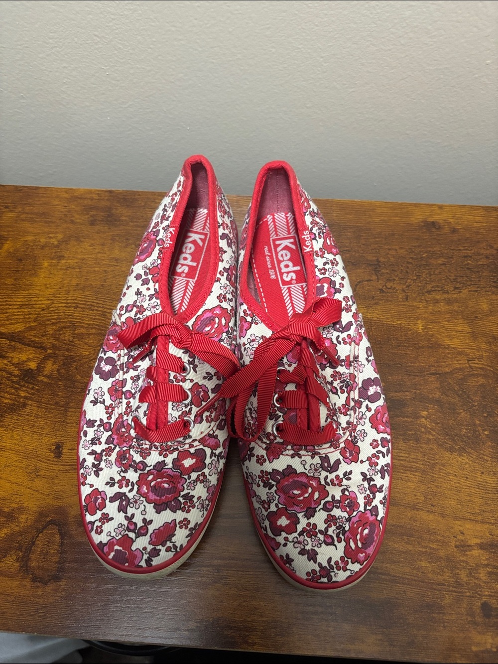 Keds Red and White Floral Canvas Sneakers